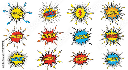 Comic Shock Burst Set, Retro Style Explosion Vectors
