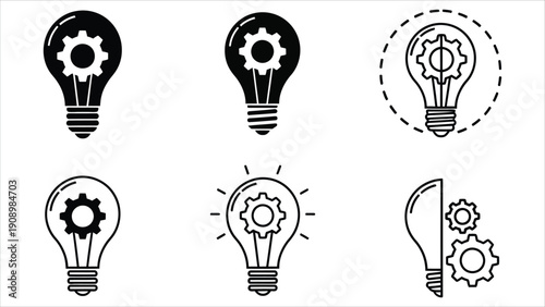 Brainwave Ignition Vector Illustration – Light Bulbs with Gears Symbolizing Ideas and Innovation.