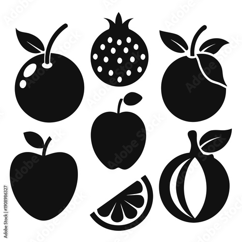 Simple Black Silhouette Fruit Icons - Minimal Vector Set