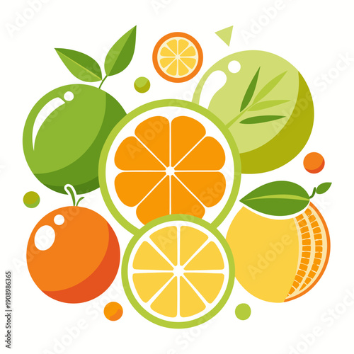 Flat Citrus Fruit Icon Collection - Orange, Lemon, Lime