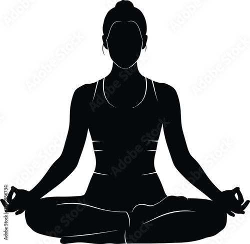 Serene woman in lotus position meditating in black silhouette