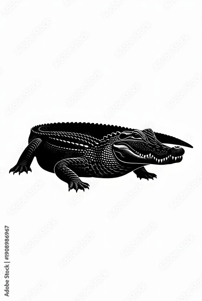 Fototapeta premium Vintage engraving of a crocodile or alligator