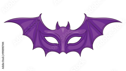 Stylish purple masquerade mask in the shape of bat wings is perfect for a fancy dress party, carnival celebration, or halloween event.