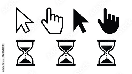 Various cursor hand arrow and hourglass icons set for web interface
