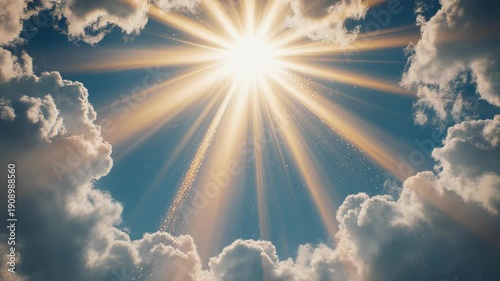 Beautiful religious image, bright light from heaven, light of hope and happyness from sky.