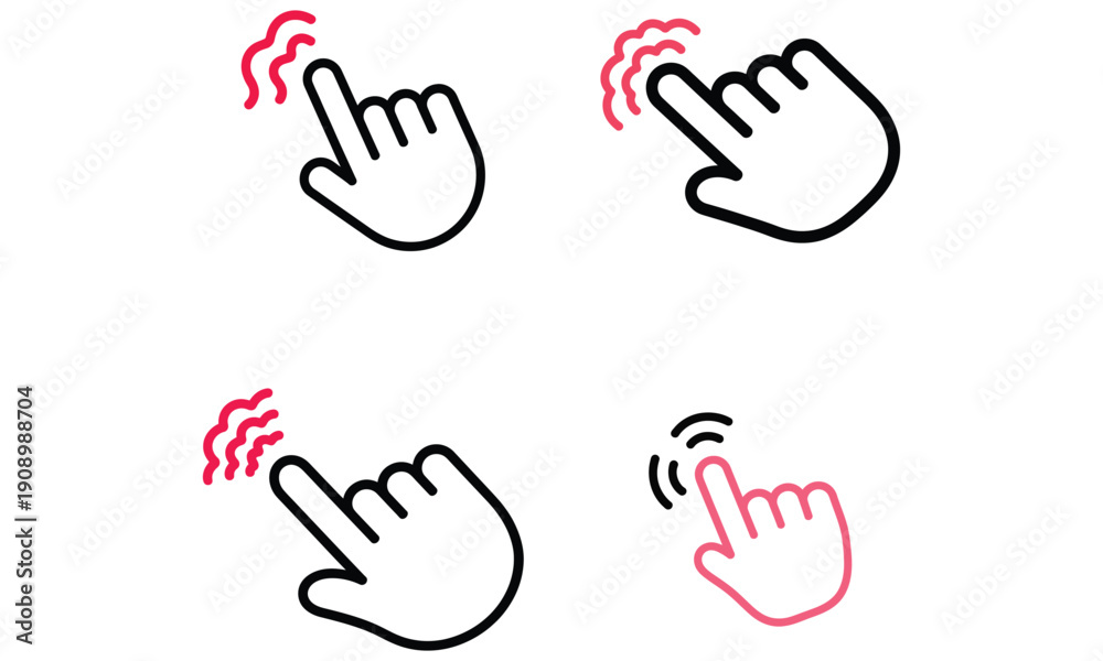 Obraz premium Set Of Hand Click Gesture Icons With Touch Motion Lines On White Background 