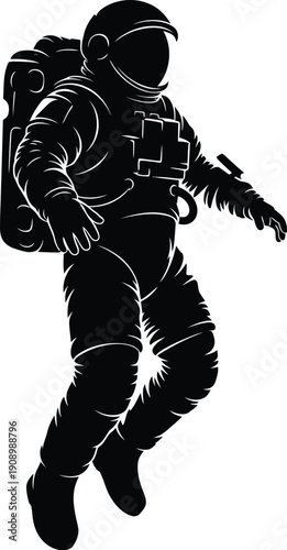 Silhouette of a soldier in tactical gear jumping with a gun