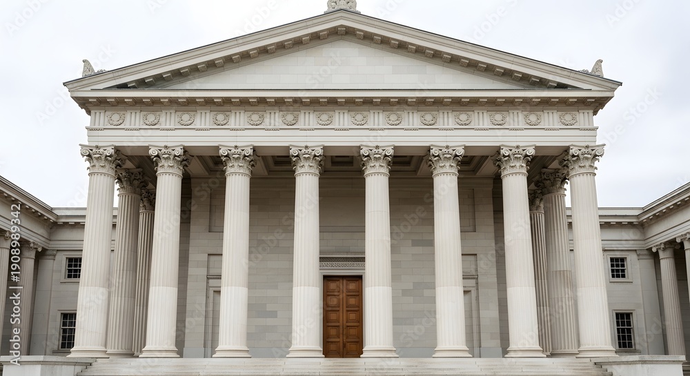 Obraz premium The grand facade of a neoclassical building with tall columns and a triangular pediment