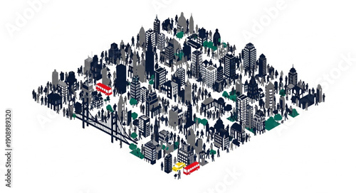 Abstract Cityscape Illustration with Buildings and Trees.