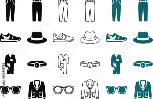 Collection of men's fashion accessories and clothing in black and teal