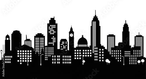 Cityscape Silhouette of Modern Buildings and Landmarks.