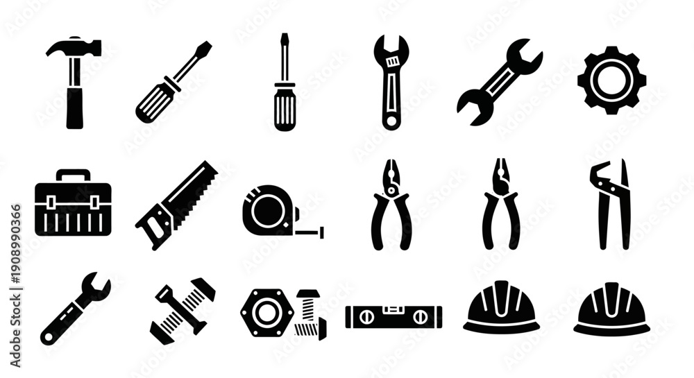 Fototapeta premium Construction Tools Icon Set, Repair Equipment Symbols