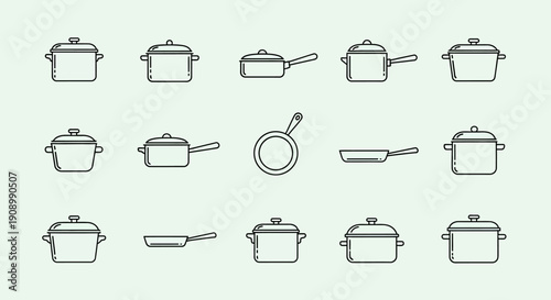 Cooking Pots and Pans Line Art Icons Set
