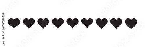 Minimalist black heart icons row for social media interface valentine day web design elements set