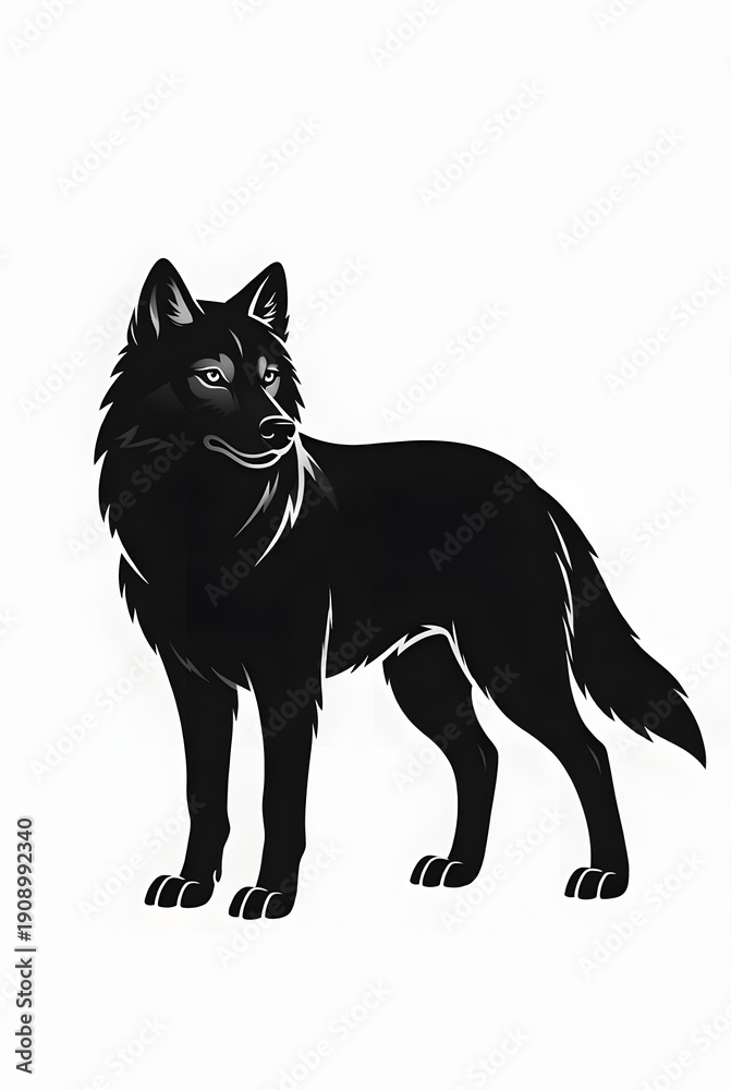 Obraz premium Black wolf silhouette illustration standing and looking back