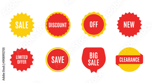 Collection of colorful starburst labels advertising sales and special offers
