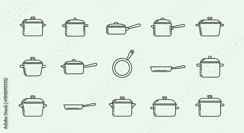 Cooking Pots and Pans Line Art Icons Set