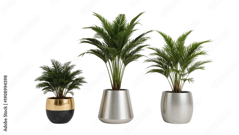 Obraz premium Three modern potted palm trees for interior design and decoration