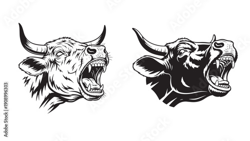 Bull Head Illustrations Representing Strength Livestock Symbol and Financial Mascot