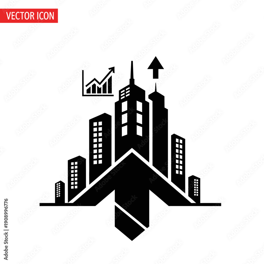 Fototapeta premium Black vector cityscape with graph.