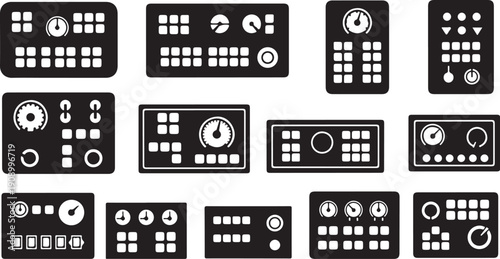 Collection of black and white control panel interface icons