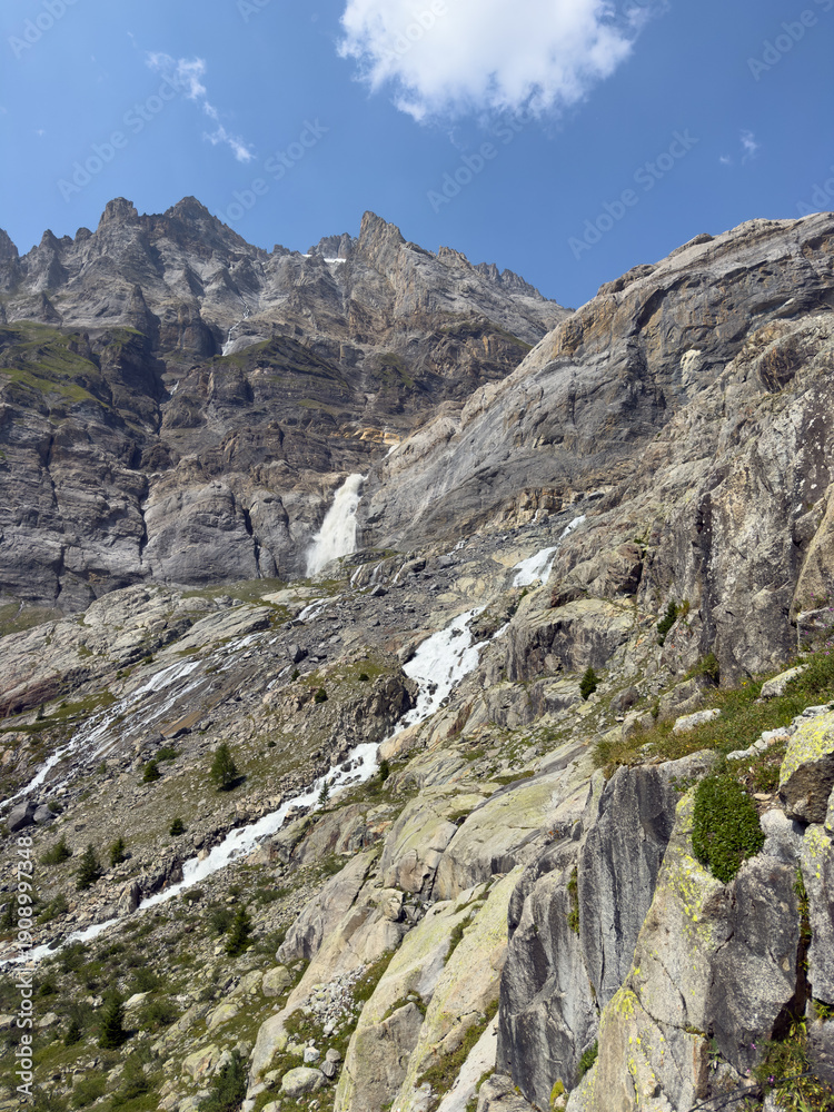 Fototapeta premium Hiking trail to Alpetligletscher in Gasterntal Valley, Switzerland