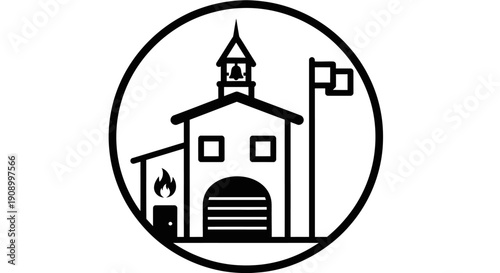 Fire station building with bell tower.