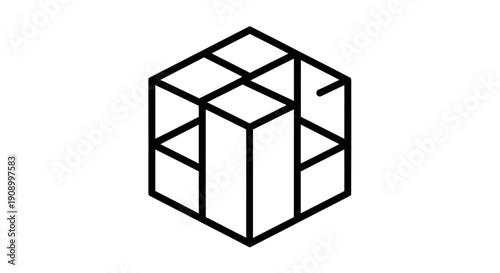 Geometric 3D cube shape figure.