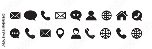 Set of minimal flat design contact and communication icons for website or app interface