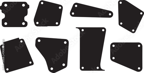 Black metal plates with holes on white background