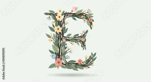 Large Letter E with Flowers.