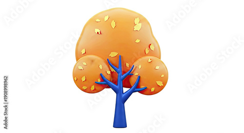 Stylized Autumn Tree with Orange Leaves