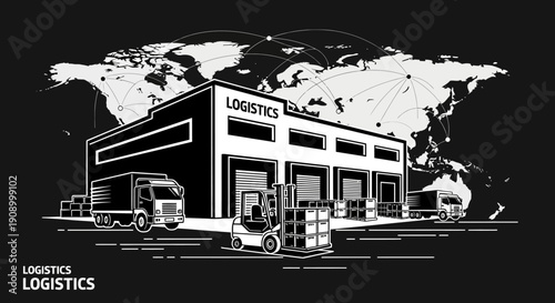 Logistics warehouse with delivery truck.