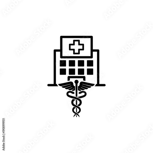 Medical building with caduceus symbol.