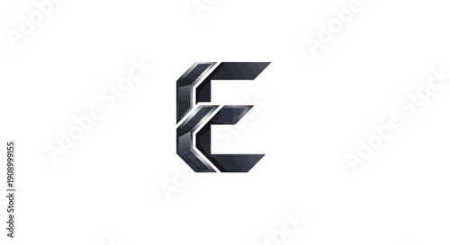 Metallic letter E symbol closeup.