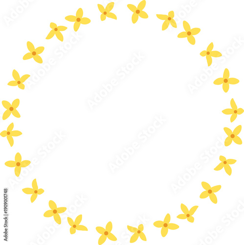 노란꽃 개나리꽃 원형 프레임 테두리 일러스트 SVG 벡터