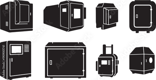 Collection of various black luggage and travel suitcase icons
