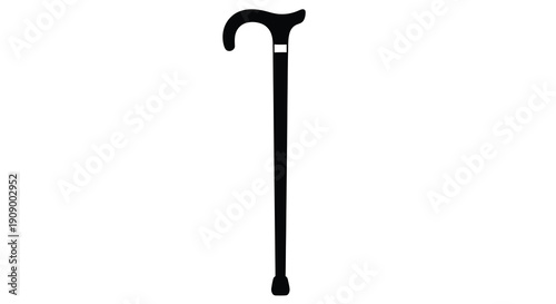 A single black walking cane depicted in stark silhouette