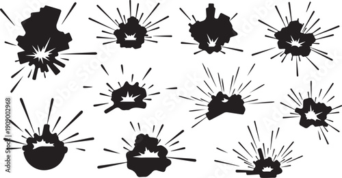 Explosion Effects Black Silhouettes Set for Graphic Design Projects