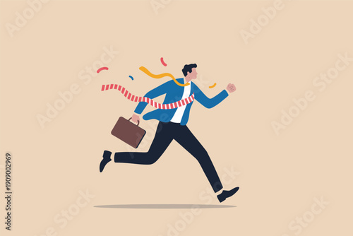 Tableau sur toile Successful businessman crossing the finish line to achieve career goals and business success