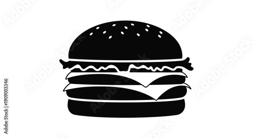 A classic cheeseburger illustration in stark black silhouette