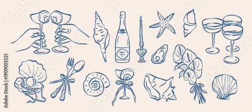 Hand drawn retro beach party elements collection