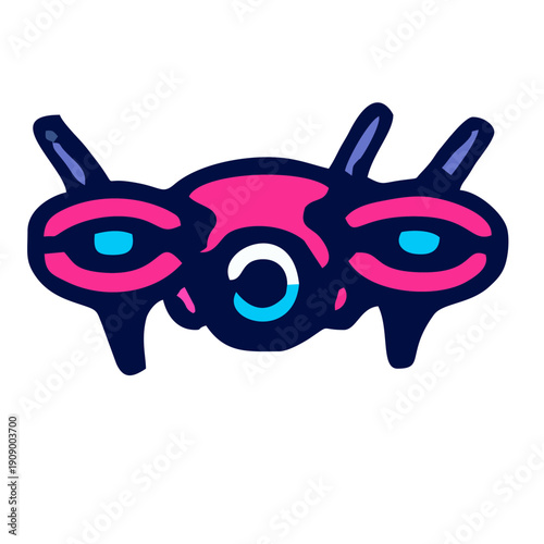Robotic creature with three eyes and antenna-like appendages, depicted in a playful, hand-drawn style