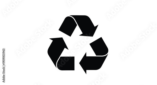 Black recycling symbol against a white background silhouette