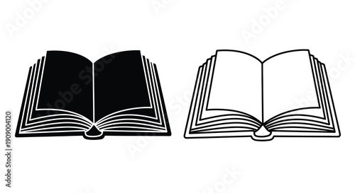Fotografi Two open books one dark and one light in graphic silhouette