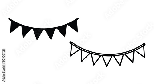 Black bunting flags displayed in two arrangements simple silhouette