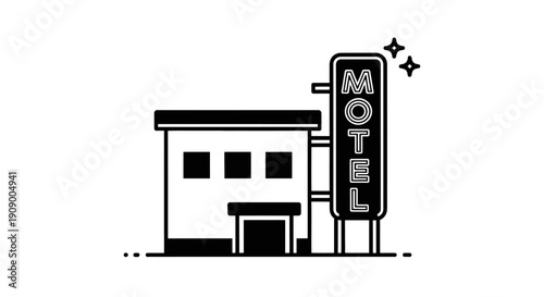 Simple black line drawing motel sign.