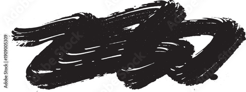 Abstract black ink brush stroke with dynamic movement and texture.