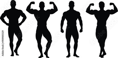 Bodybuilding silhouettes, muscular male figures, fitness illustration, strength training art, anatomy outline, gym resource, physique design, athletic pose, workout graphic