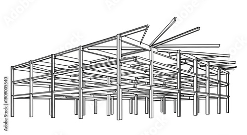 Steel frame structure under construction.